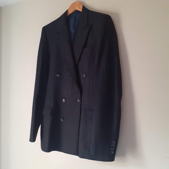 4500cad YSL Pinstripe double breasted navy Blue pure fine wool CEO blazer MEDIUM - Picture 4 of 11